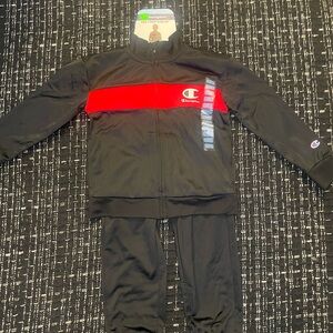 Champion Black Tracksuit with Red Stripe